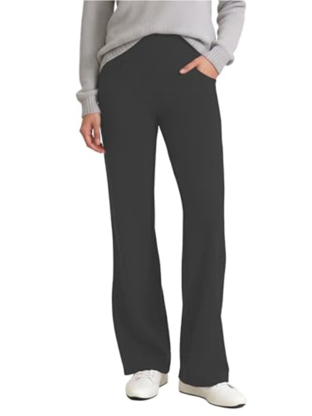 Women's Cotton Yoga Bootcut Pants High Waist Flared Pockets